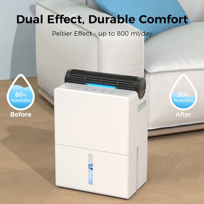Dehumidifier 2000 ml for Bedroom, Double Hold Design, Drying Mode, Sleep Mode 30 dB, Intelligent Auto Defrost Function 24h Timer.