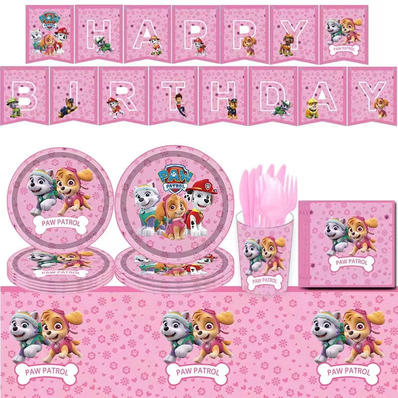 Paw Patrol Rosa Geburtstag Skye Thema Party Dekorationen Geschirr Set Pappteller Tassen Servietten Für Kind Party Liefert Spielzeug Geschenke.