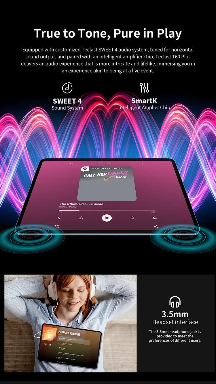 Teclast T60 Plus Tablet 12 inch MTK Helio G88 8-core CPU 6GB RAM 128GB ROM Android 14 Dual-band WiFi BT5.0 8000mAh 13MP+8MP