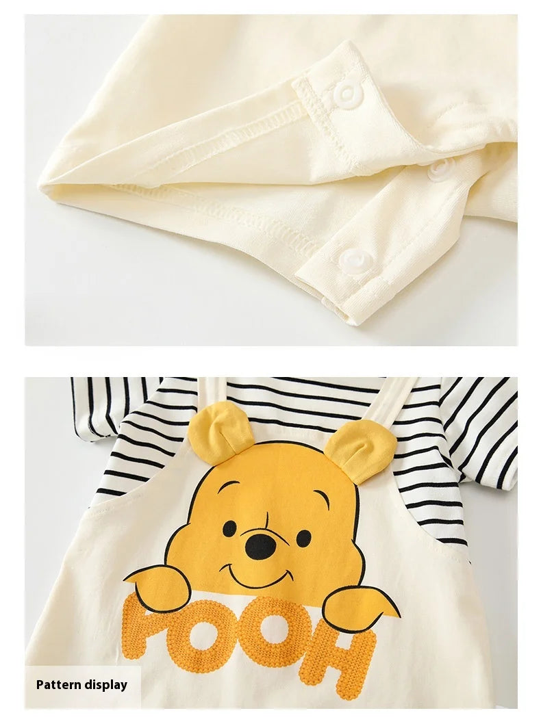 Sommer Baby Overall Cartoon Winnie the Pooh Bequeme Strampler für 0-2 Jahre alte Jungen Mädchen Streifen Kurzarm Bodys.