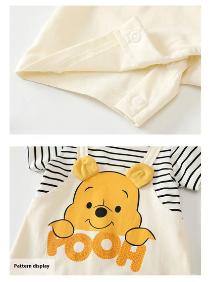 Sommer Baby Overall Cartoon Winnie the Pooh Bequeme Strampler für 0-2 Jahre alte Jungen Mädchen Streifen Kurzarm Bodys.
