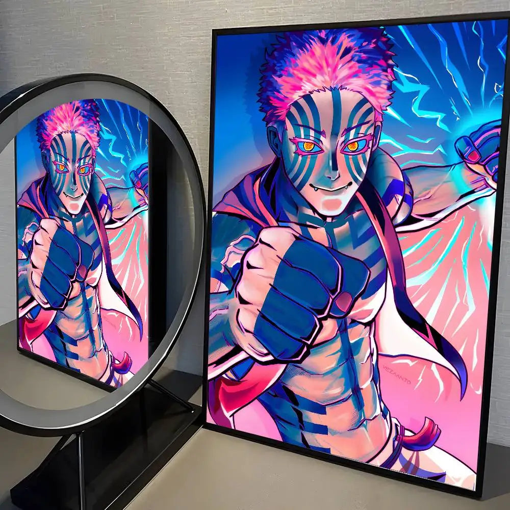 Japanese Anime Akaza D-Demon Slayer Poster High Quality Dorm Living Room Aesthetic Wall Decoration Painting Stickers Gift.