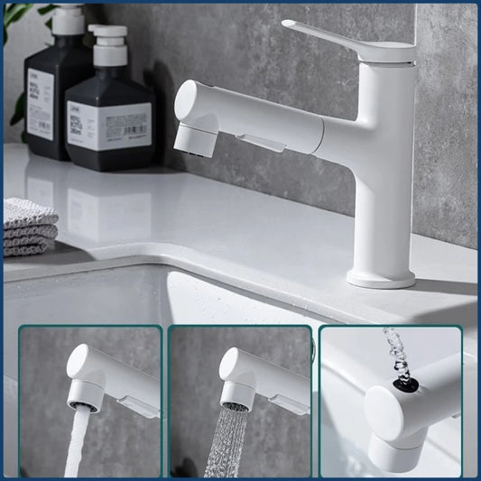 Single Handle Dual Hole Hot Cold Brass Washbasin Faucet 3 Function Stream Sprayer Pull Out Basin Sink Mixer Tap for Bathroom