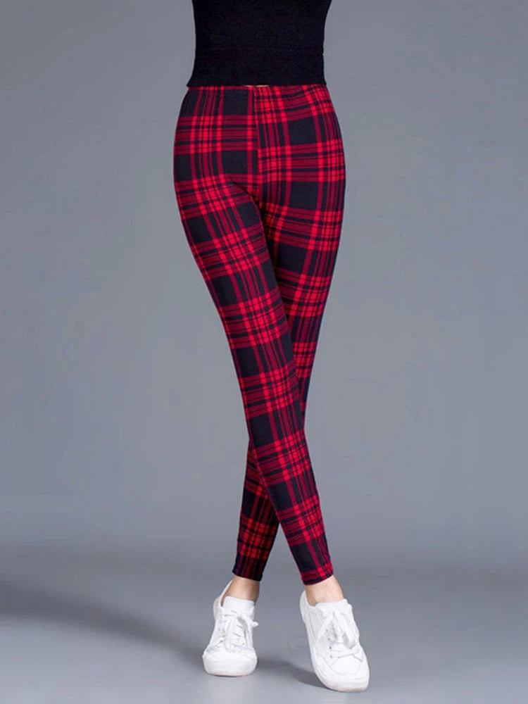 CUHAKCI Weibliche Fitness Leggings Frauen Drucken Plaid Leggings Dame Sexy Dünne Bleistift Hosen Push-Up Elastische Taille Hose.