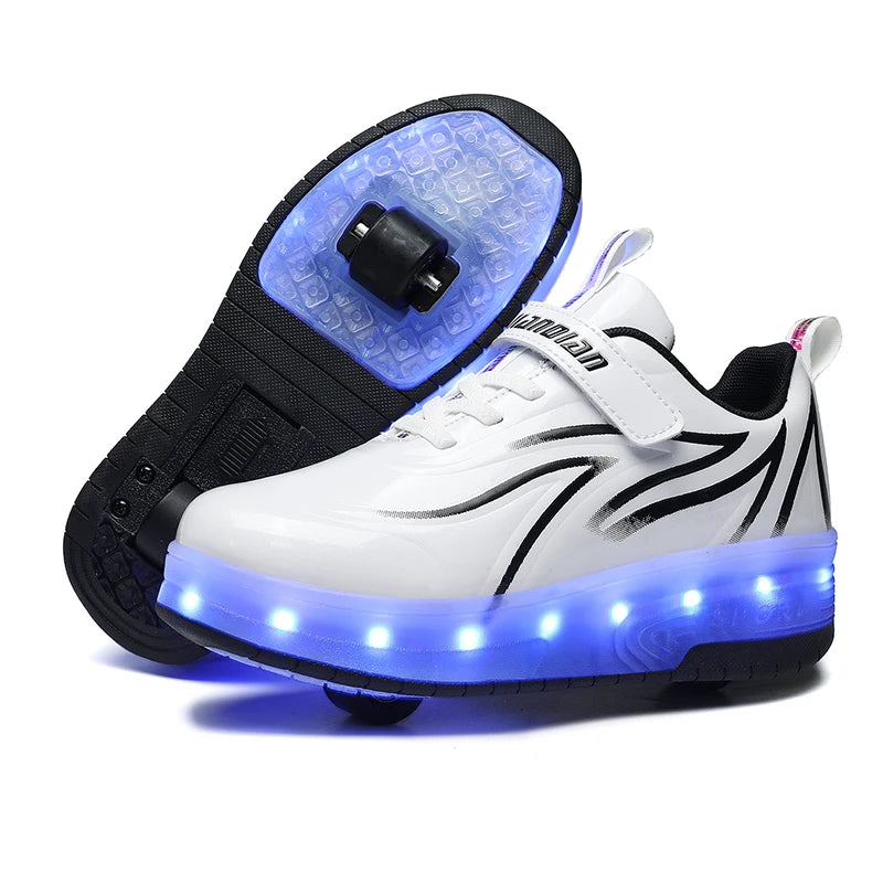 Two Wheels Children's Led Light Roller Skate Shoes For Kids Boys Girls Luminous Sneakers Skateboard USB Charging.