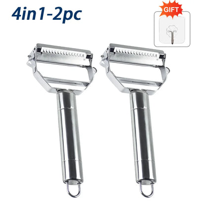 Stainless Steel Vegetable Peeler 4-in-1 Multi-Function Kitchen Tool with Anti-Slip Ergonomic Handle for Potato Carrot Cucumber