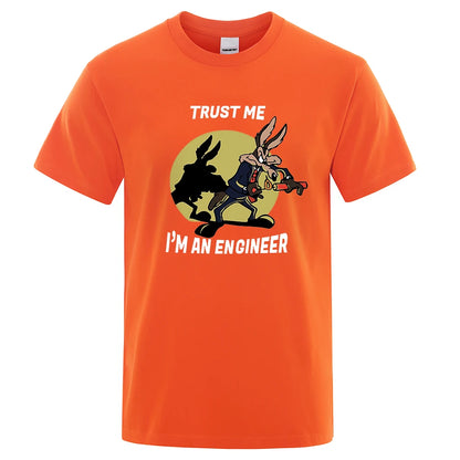 Trust Me Im An Engineer T Shirt For Men Pure Cotton Vintage T-Shirt Round Neck Engineering Tees Classic Man Clothes Oversized.