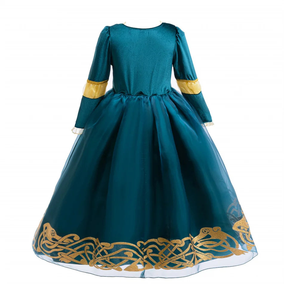Girls Merida Cosplay Princess Dress Children Stage Performance Clothes Kids Halloween Carnival Party Long Sleeves Outfits.