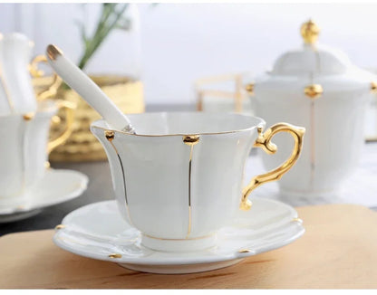 Gold Pearl Bone China Coffee Set British Porcelain Tea Luxury Ceramic Pot Creamer Sugar Bowl Teatime Teapot Cup Mug.