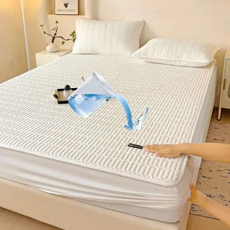 Solstice Waterproof Quilted Mattress Cover - Thickened 매트리스커버 (No Pillowcase), Fits 8-12" Deep Mattress, Home Bed Linen.