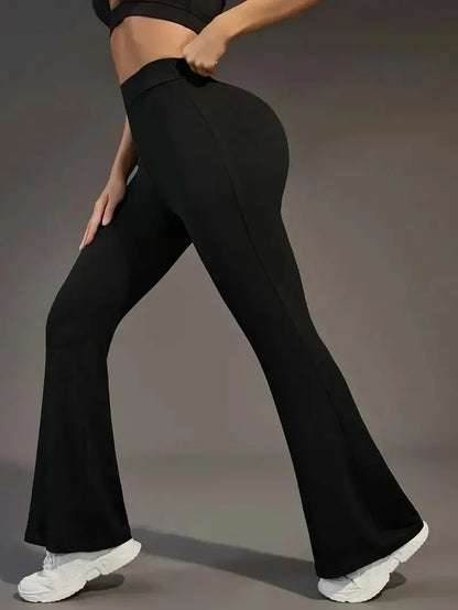 Hohe Taille Haifischform Bell-Bottom-Hose Damen Casual Micro Flared Hose Elastische Basisschicht Lange schwarze Leggings.