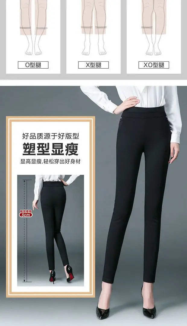 Büro Dame Koreanische Mode Gerade Hosen Weibliche Elastische Band Hohe Taille Feste Große Größe 5XL Frauen Herbst Elegante Hosen 2023.