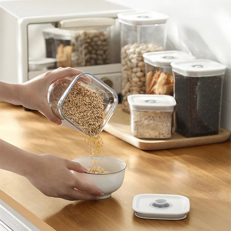 Square Hermetic Spices Candy Jars Kitchen Clear Food Storage Container Plastic Cereals Organizer Boxes Refrigerator Organizer.