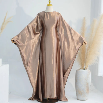 Batwing Satin Shimmer Abaya Damen Dubai Luxury Islam Muslim Kaftan Dress Women Kebaya Vestidos Djellaba Robe Femme Musulmane