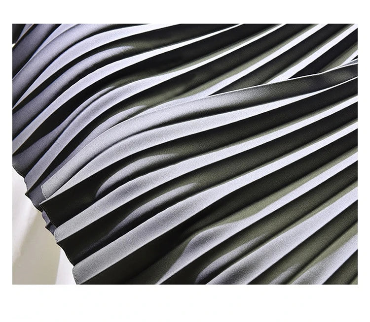 Looks Thin Pleated Skirt 2025 New High Waist A-line Skirt Mid-length Big Size Plaid Skirt Long Pleated Skirt Length 75-90cm