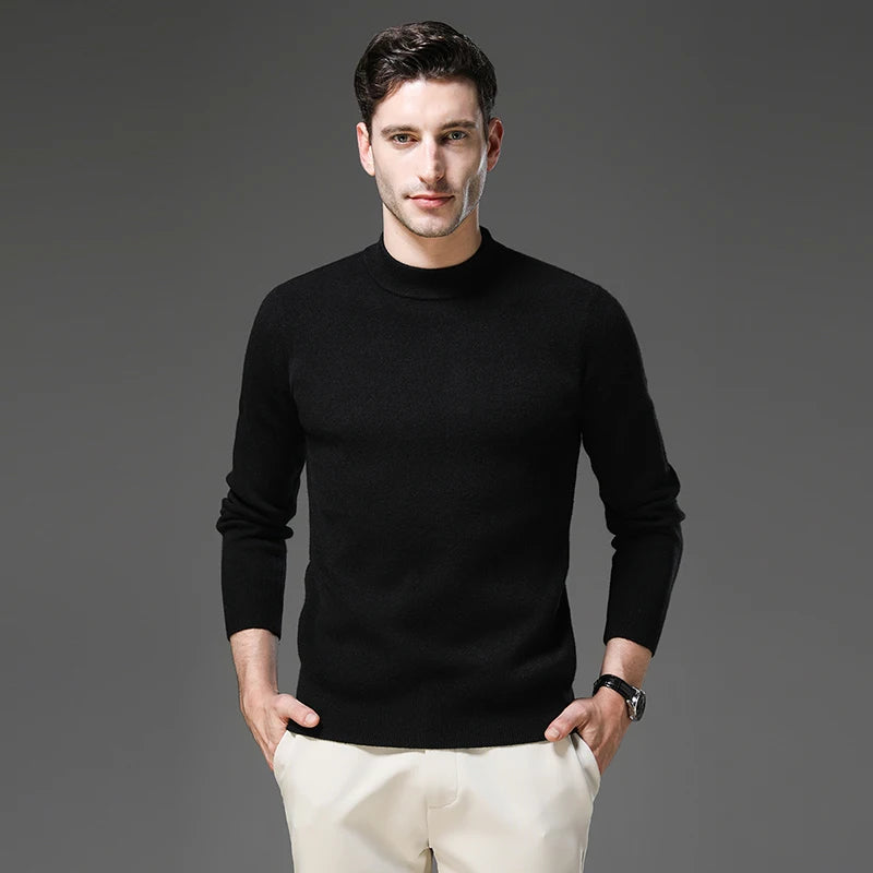 High End Anti-pilling Thick New Fashion Brand Casual Knit Pullover Sweater Half Turtleneck Mens Jumper Designer Clothing