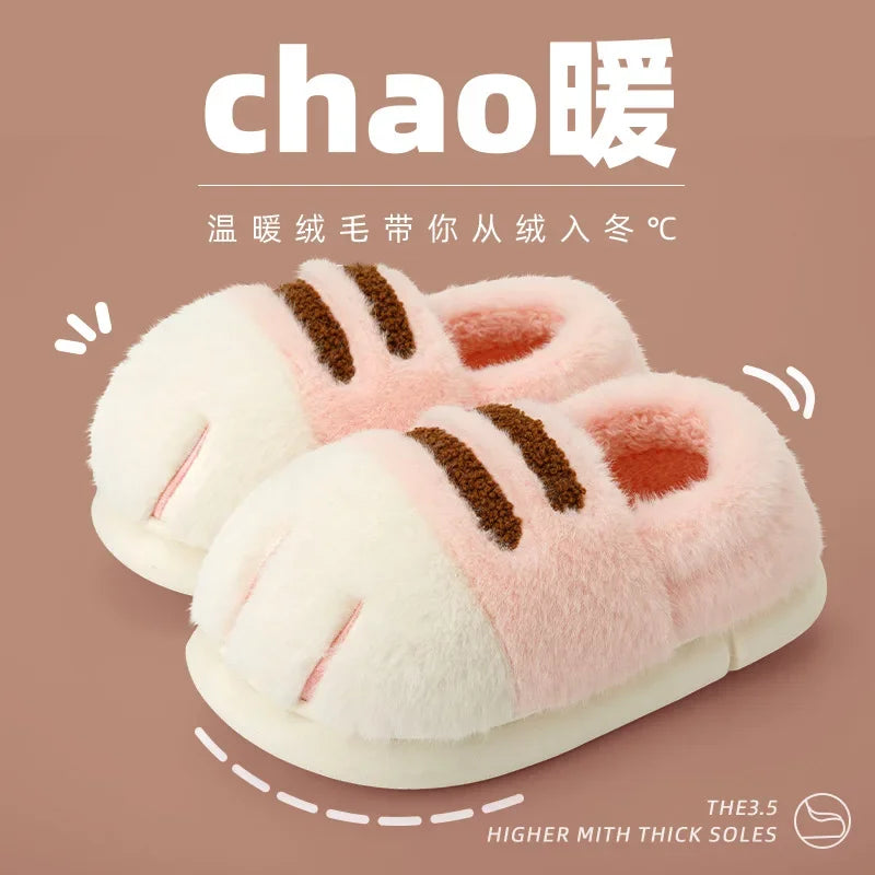 Winter Warm Slipper Women Home Fuzzy Cat Paw Claw Fur Plush Indoor Lazy Female Thermal Furry House Shoe Funny Flat flip flop.