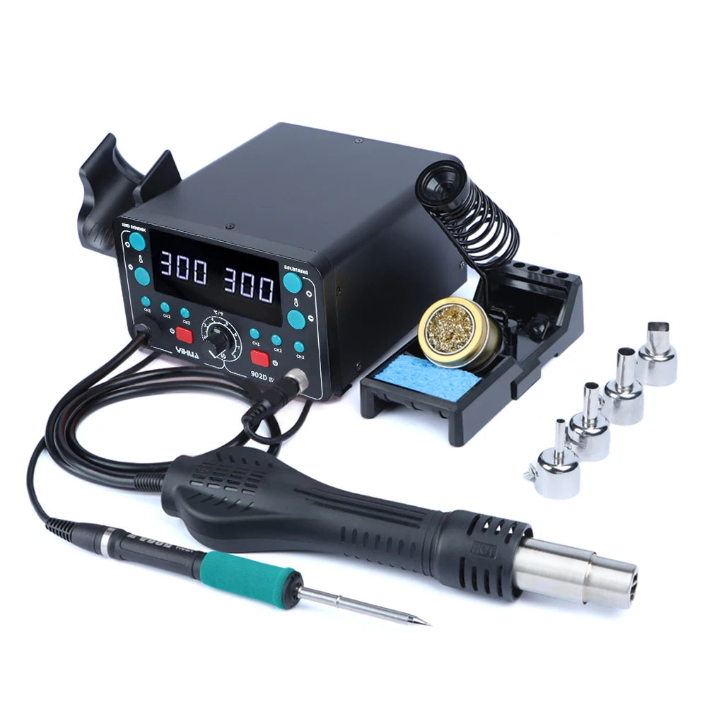 YIHUA 902D-IV Lötstation 775 W 2 in 1 Heißluft-Lötkolben-Rework-Station mit T12-Eisenspitze, Display, Schweißreparaturwerkzeuge