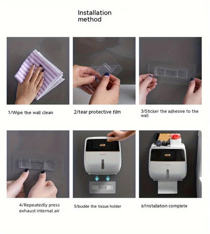 1 Stück Toilettenpapierhalter ohne Bohren, Badezimmer-Organizer |   Selbstklebende Wandhalterung für Taschentücher/Tücher, Badezimmer-Taschentuchabgabe