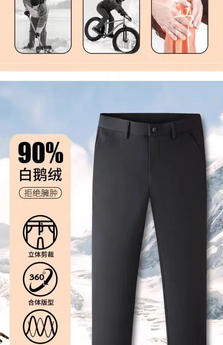 Men's Winter 90% Goose Down Pants with Knee Protection Graphene Thermal Casual Down Trousers Man pantalones hombre PT-599.