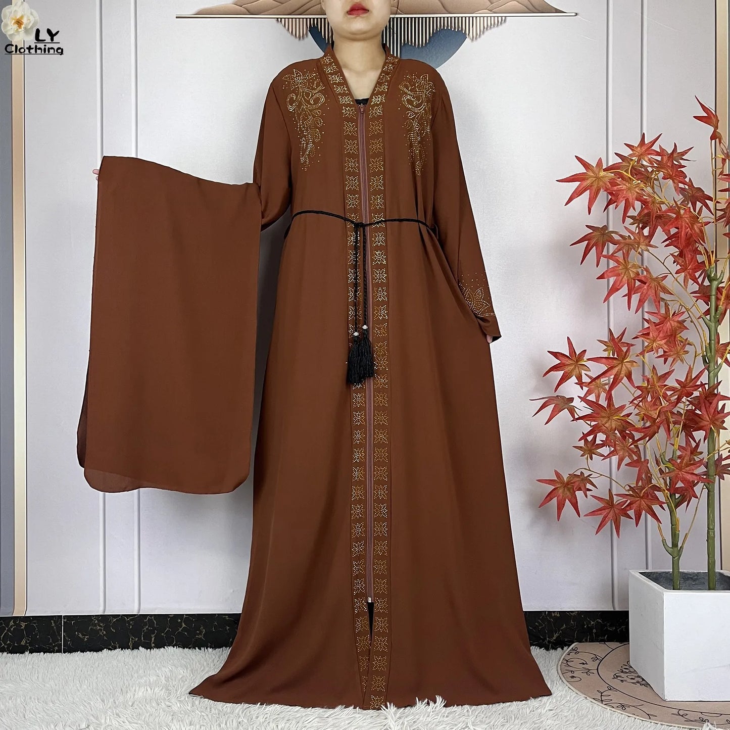 2024 For Women Elegant Dresses Dubai Party Outfits Long Sleeved Chiffon Dashiki Muslim Women Robe Open African Abaya Clothing