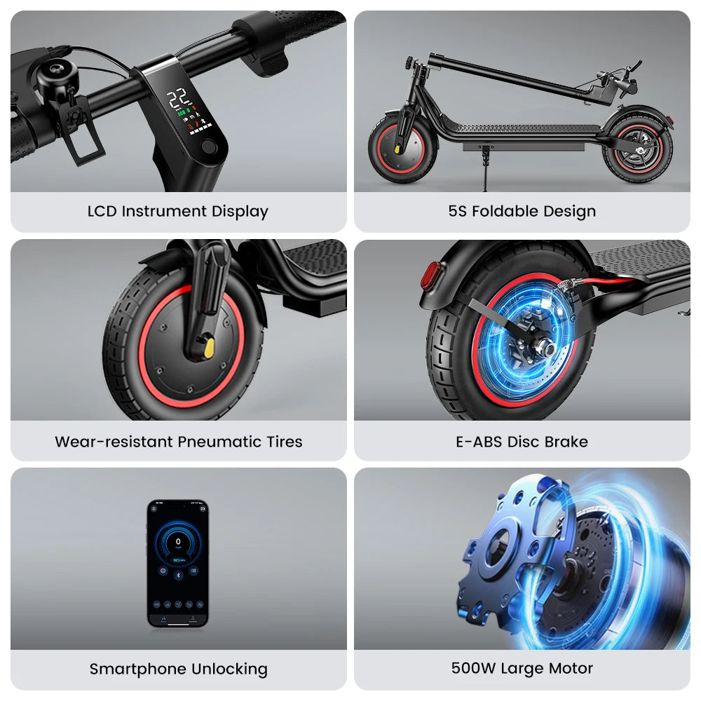IScooter W6 Adult E-scooter 500W Motor 36V 7.8Ah Battery 35km/h Max Speed Support APP 30km Long Range City Electric Scooters.