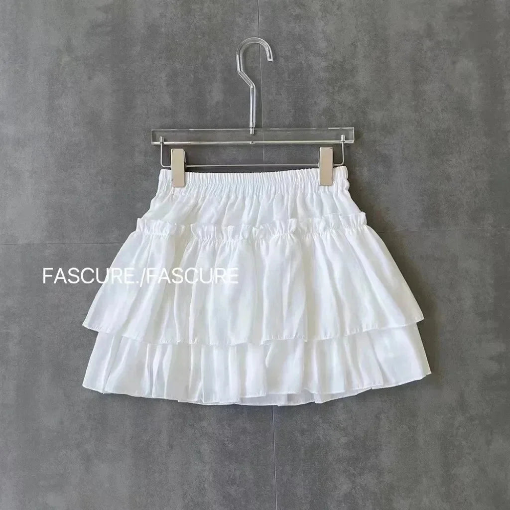 Summer Kawaii White Ball Gown Skirts Women Fashion Slim Fit Mini Skirts Giris Y2k All Match Elastic High Waist Black Faldas Goth.