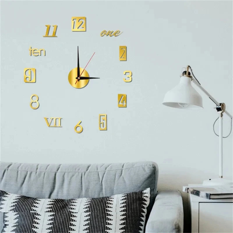 2D/3D Große Römische Ziffer Acryl Spiegel Wanduhr Aufkleber Mode DIY Quarz Uhren Uhr Hause Dekoration Wohnzimmer Aufkleber