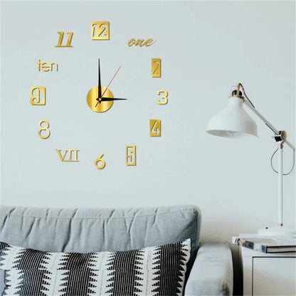 2D/3D Große Römische Ziffer Acryl Spiegel Wanduhr Aufkleber Mode DIY Quarz Uhren Uhr Hause Dekoration Wohnzimmer Aufkleber