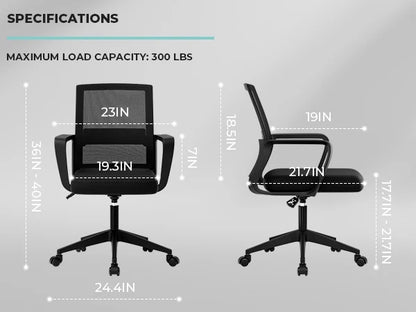 Sukida Bürostuhl, ergonomischer Mesh-Gaming-Stuhl mit mittlerer Rückenkissen, Lordosenstütze für die Arbeit zu Hause und im Schlafzimmer