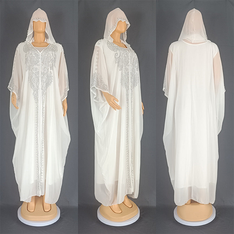 Eid Muslim Dress for Women Hooded Abaya 2 Piece Set Diamond Jalabiya Morocco Party Dresses Dubai Abayas Kaftan Vestido Long Robe.