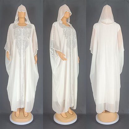 Eid Muslim Dress for Women Hooded Abaya 2 Piece Set Diamond Jalabiya Morocco Party Dresses Dubai Abayas Kaftan Vestido Long Robe.