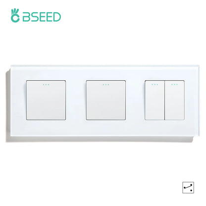 BSEED 1/2/3 Gang Wandschalter 2-Wege-Treppenlichtschalter Plus Typ-C USB-Buchse EU-Standard-Glasscheibe