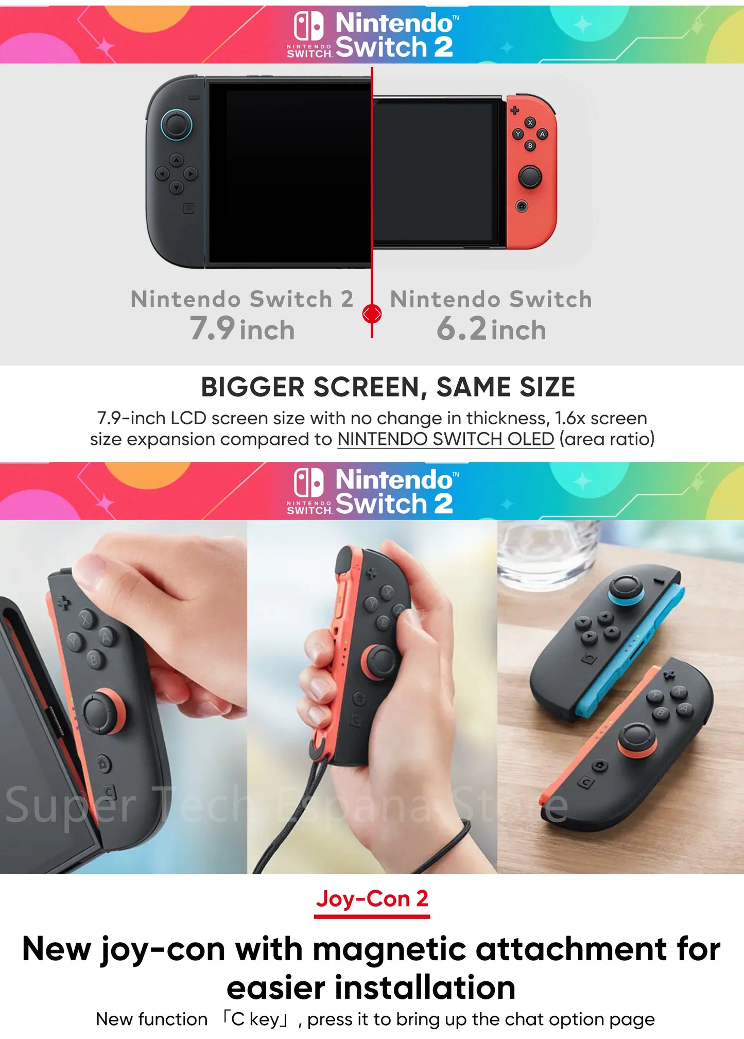 New Nintendo Switch 2 World Premiere 7.9'' Screen Joy‑Con Handle Enhanced Audio Adjustable Console Includes Mario Kart World.