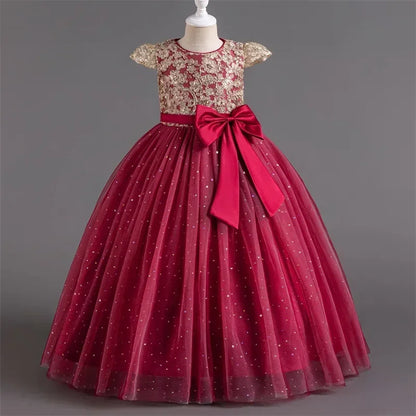 Mädchen Abschlussfeier Bankett Stickerei Paillettenkleid Hochzeitskleid Party Blumenkind Performance und bodenlanges Kleid