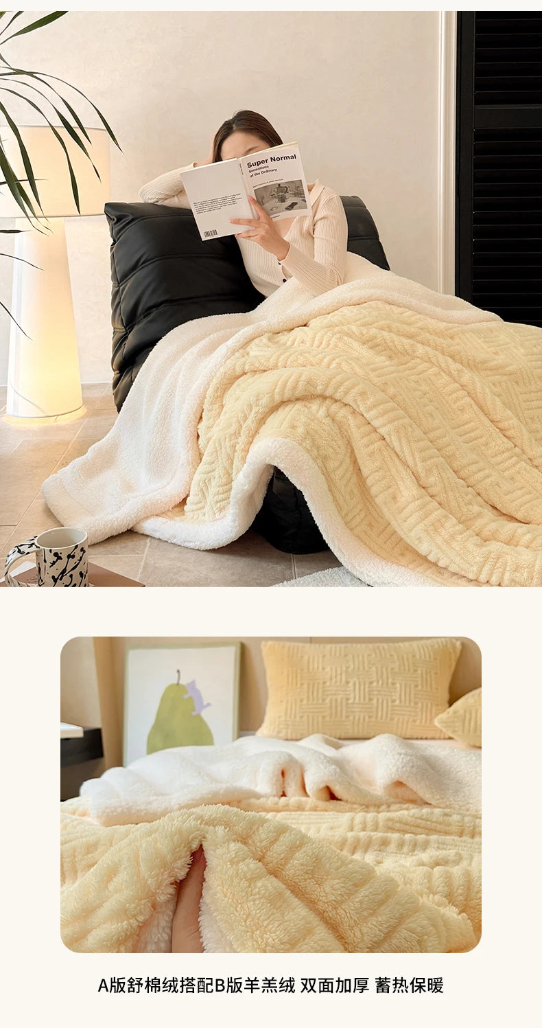 Jacquard Lamb Fleece Only Blanket or Blanket and Pillowcase Sets Soft Warm Milk Velvet Sofa Blanket Queen Autumn Winter Duvets.