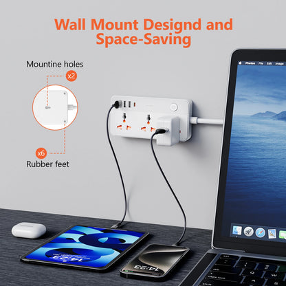 Power Multi Tap Universal Stecker EU Steckdose Steckdosenleiste mit 1,9 m Verlängerungskabel AC Typ C USB Port Charge PD 20 W Steckdose.