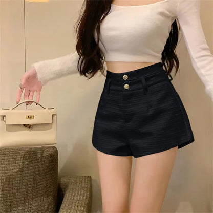 Winter Spring New Arrival Metal Buttons Tweed Shorts Women