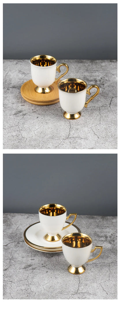 2pcs/set Turkish Coffee Cups Set Of 2 Ceramics Cup Of Coffee Creative Gifts Relief Teacup And Saucer Set Retro 90ml Gobelet.