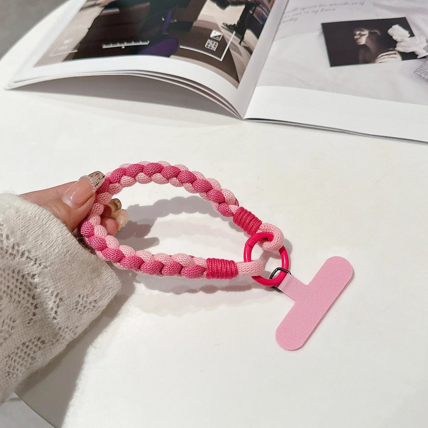 Korean Japanese Handcrafted Colorful Woven Rope Mobile Phone Creative Short Lanyard Wrist Nylon Keychain Twist Bag Hanging.