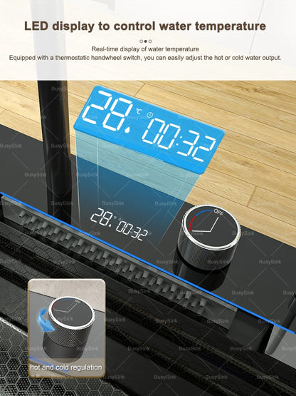 100x50cm Waterfall Kitchen Sink Stainless Steel Extra Large Single Bowl Digital Display Multifunctional Dishwashing Sinks