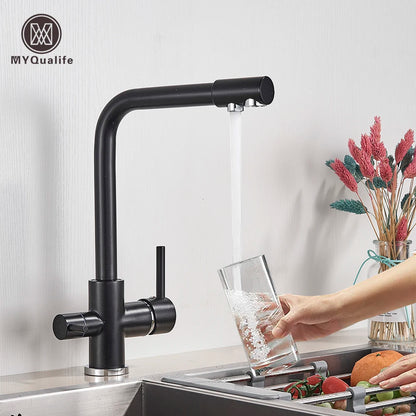 Chrome Brass Pure Water Kitchen Faucet Dual Handle Hot and Cold Drinking Water 3-way Filter Kitchen Purified Mixer Taps