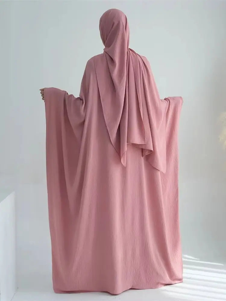 White Pink Black Brown Soft Crepe Khimar Batwing Abaya Damen 2 Piece Muslim Modest Hijab Dresses Set Kaftan Kebaya Robe Women.