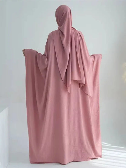 White Pink Black Brown Soft Crepe Khimar Batwing Abaya Damen 2 Piece Muslim Modest Hijab Dresses Set Kaftan Kebaya Robe Women.