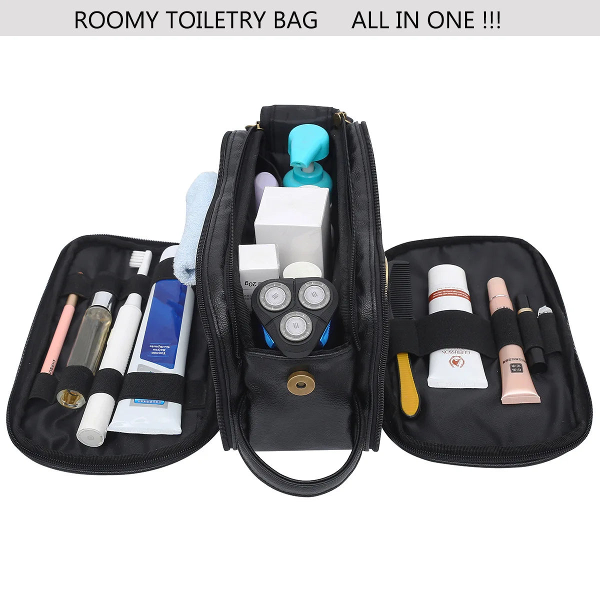 Toiletry Bag for Men, Large Travel Shaving Dopp Kit Water-resistant Bathroom Toiletries Organizer PU Leather Cosmetic Bags.