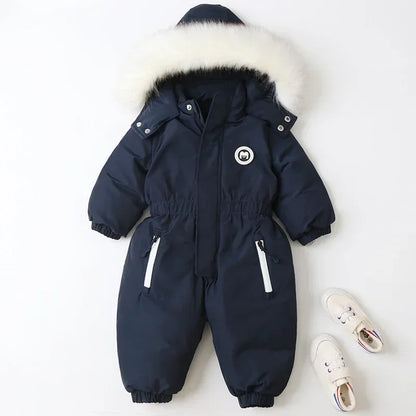Plus Dicke Samt Bodys Kleidung Winter Baby Wasserdicht Mit Kapuze Einteiliges Mädchen Jungen Overalls Ski Anzug Infant Dicke Warme strampler