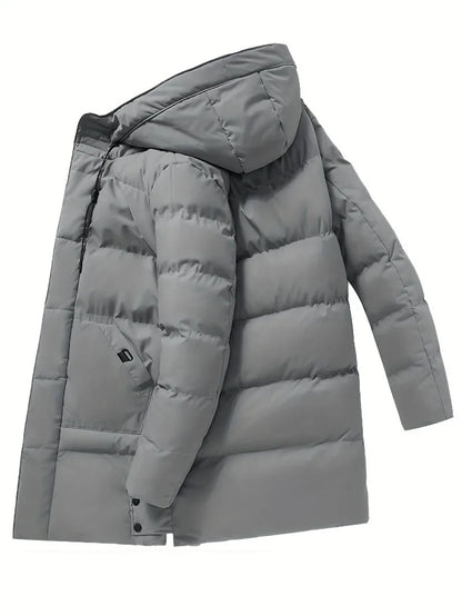 Men'S Heavyweight Winter Coat Windproof Cold Weather Jacket with Full-Length Zipper, Hooded Long Formality, Large Front Pockets.