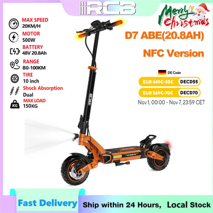 RCB electric scooter D7/D7 PRO ABE (premium version), NFC/ Turn Signal/APP, 500W Motor Peak 1600, 3 Speeds E Scooter for Adults.