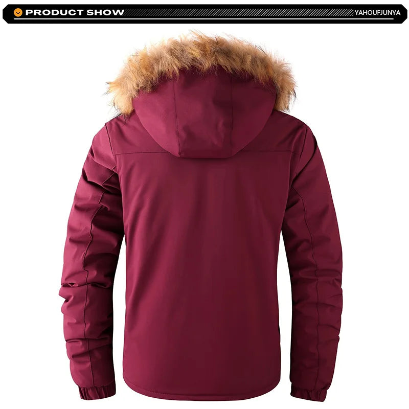 New Winter Men Outwear Fleece Warm Removable Hooded Hiking Jacket Men Outdoor Windproof Casual Fashion Jacket Coat Male Clothing.