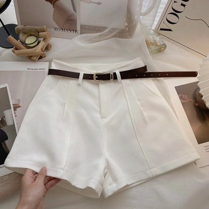 Casual Women A-Line Shorts Fashion Office Lady Commute Vintage Solid High Waist Short Pants Casual Streetwear Summer Trousers